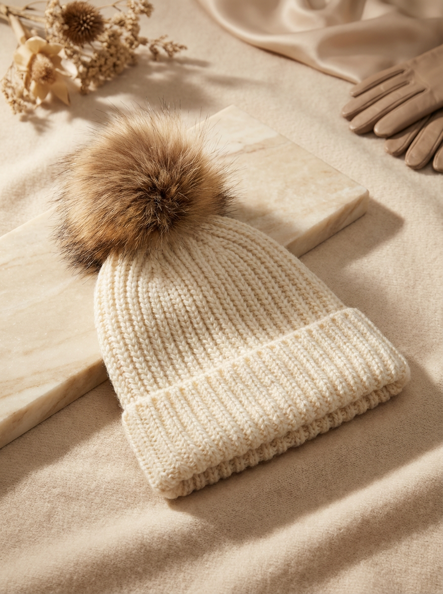 Cozy Cream Flower Stitch with pompom