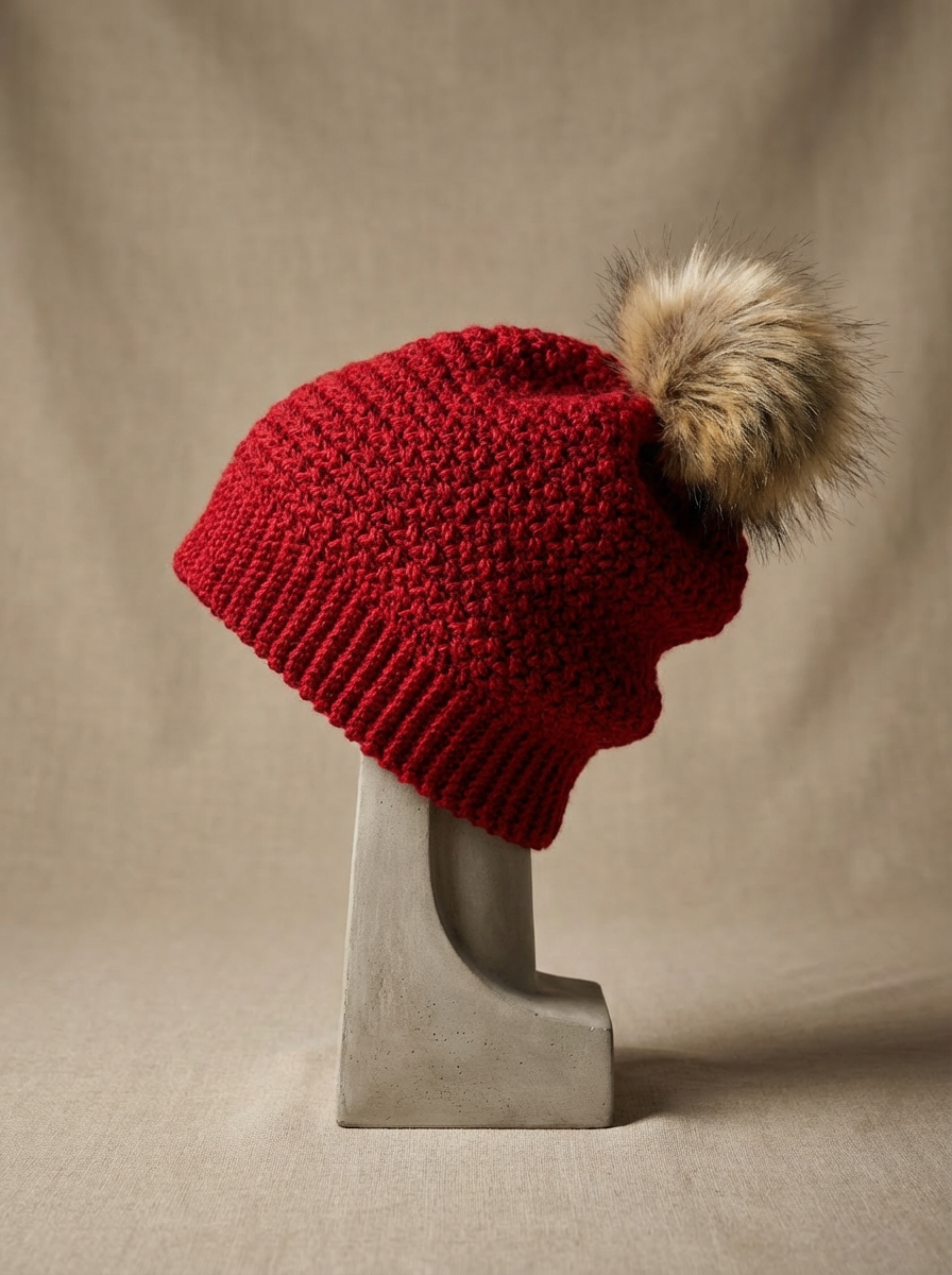 Rustic Red Lattice Stitch with pompom