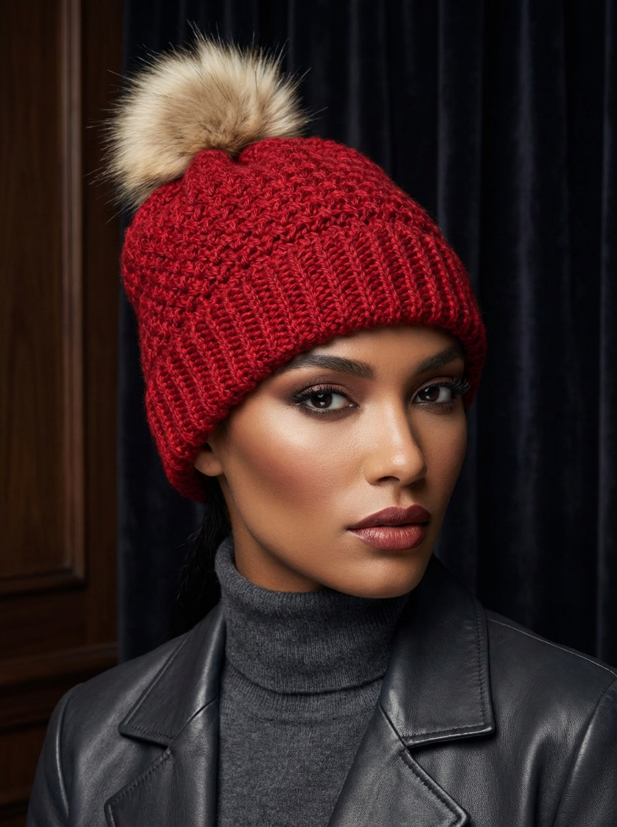 Rustic Red Lattice Stitch with pompom